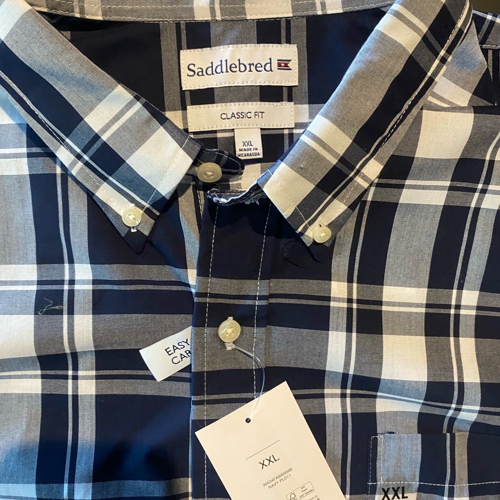 Saddlebred Men's Navy and White Plaid Shirt